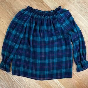 Talbots Black and Green Plaid Top